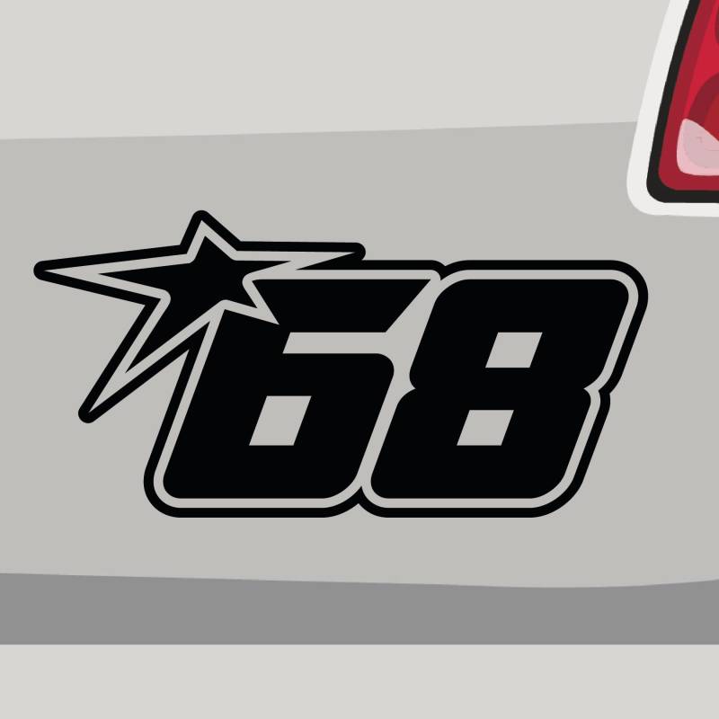 Stickerfreaks Startnummer 68 Aufkleber Number Sticker Stern Zahl Auto Bike Decal Vinyl Aufkleber Größe: 10x5cm (S) | Farbe: 31-rot | Number Sticker Kleber Deko Tuning Startnummer von Stickerfreaks