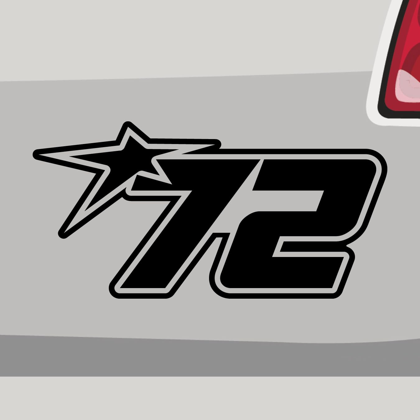 Stickerfreaks Startnummer 72 Aufkleber Racenumber Sticker Team Bike Auto Bike Decal Vinyl Star Aufkleber Größe: Sparset | Farbe: 71-grau | Racenumber Sticker Kleber Deko Tuning Zahl von Stickerfreaks