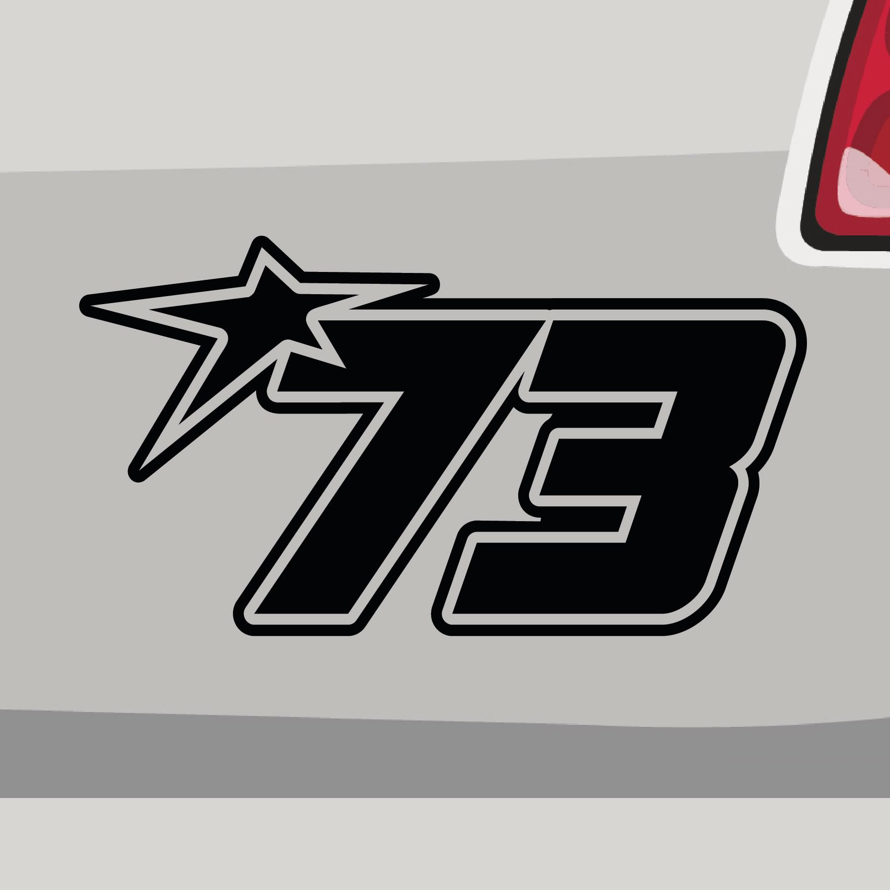 Stickerfreaks Startnummer 73 Aufkleber Race Sticker Stern Star Number Auto Bike Decal Aufkleber Größe: 20x11cm (L) | Farbe: 90-Silber | Race Sticker Kleber Deko Tuning Startnummer von Stickerfreaks