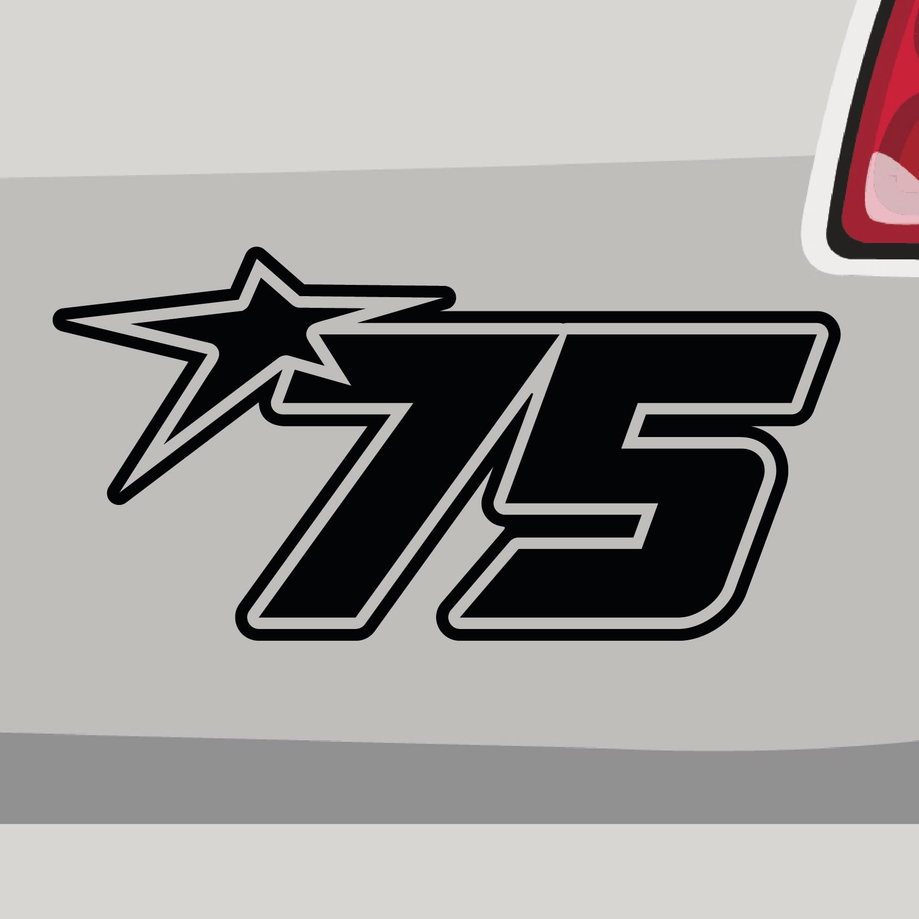 Stickerfreaks Startnummer 75 Aufkleber Race Sticker Star Number Stern Auto Bike Decal Vinyl Aufkleber Größe: 14x7cm (M) | Farbe: 70-schwarz | Race Sticker Kleber Deko Tuning Startnummer von Stickerfreaks