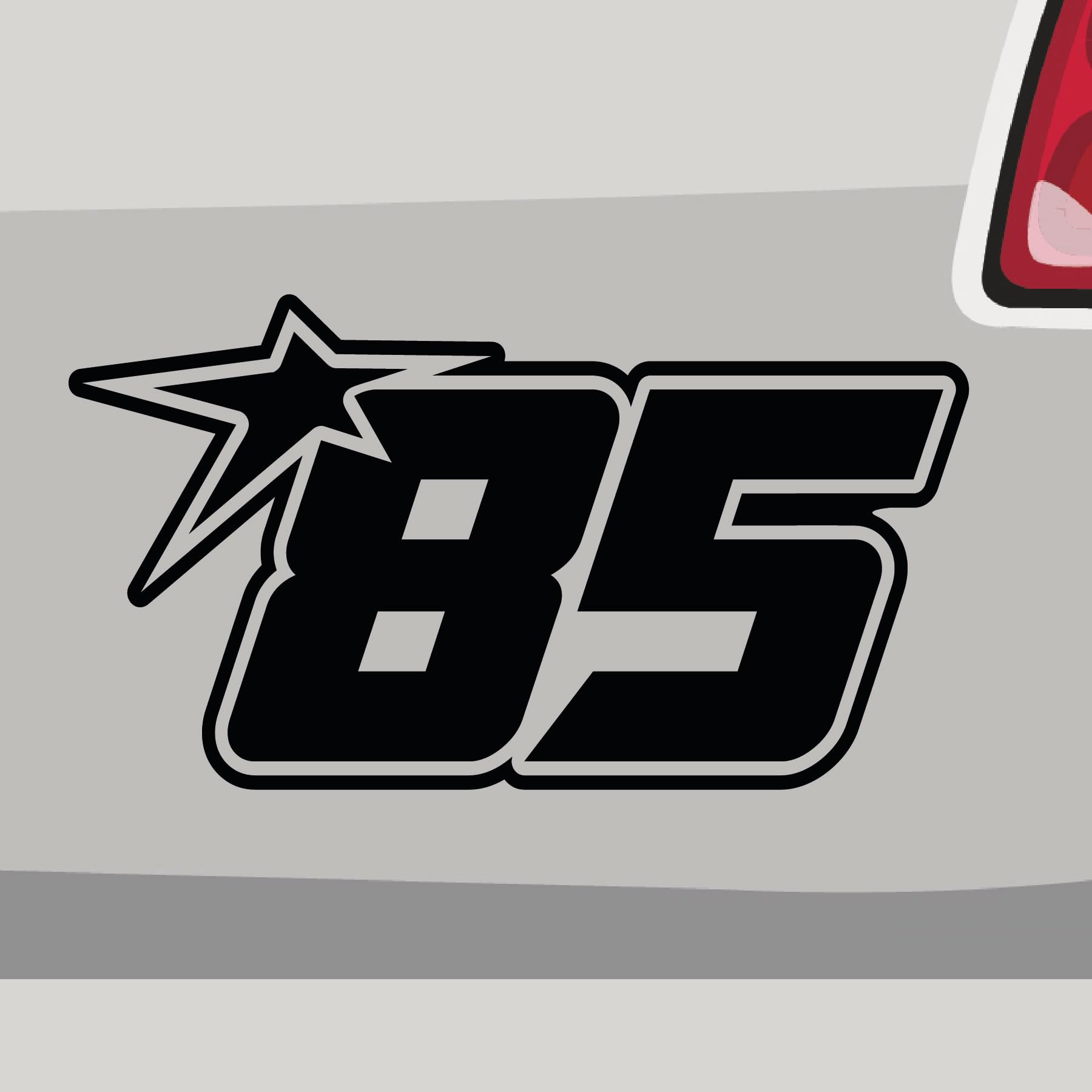 Stickerfreaks Startnummer 85 Aufkleber Rennen Sticker Stern Kleber Auto Bike Decal Kleber Aufkleber Größe: 29x16cm (XL) | Farbe: 31-neonrot | Rennen Sticker Kleber Deko Tuning Startnummer von Stickerfreaks