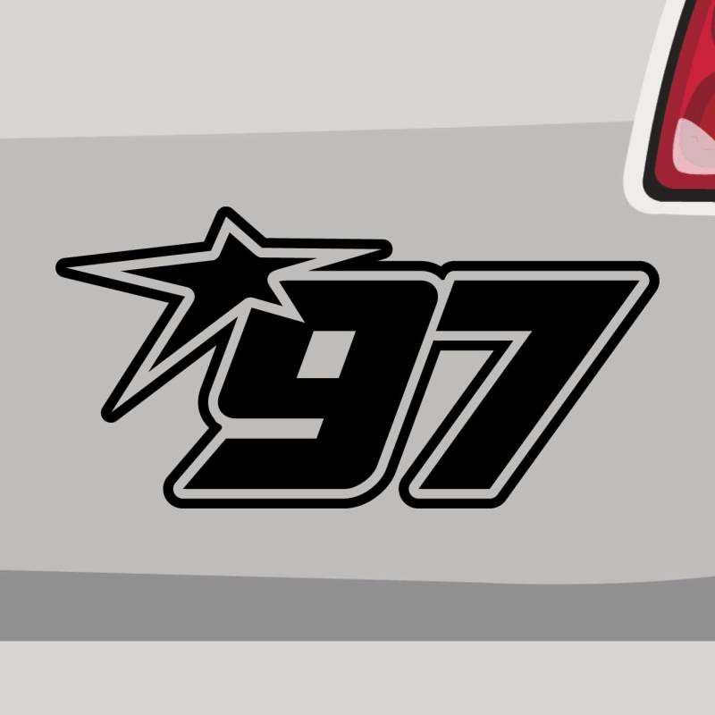 Stickerfreaks Startnummer 97 Aufkleber Racenumber Sticker Team Track Auto Bike Decal Vinyl Fun Aufkleber Größe: 10x5cm (S) | Farbe: 31-rot | Racenumber Sticker Kleber Deko Tuning Zahl von Stickerfreaks