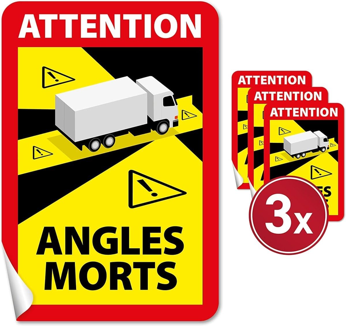 Stickerloveshop Toter Winkel Attention Angles Morts Aufkleber - 3 STK, 17 x 25 cm -Totwinkel Aufkleber LKW, Bus und Wohnmobil Frankreich (LKW) von Stickerloveshop