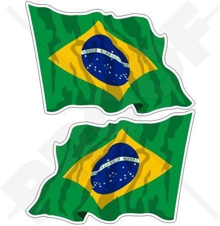 BRASILIEN brasilianische Wehende Fahne Brasilien 75mm Auto & Motorrad Aufkleber, x2 Vinyl Stickers von StickersWorld