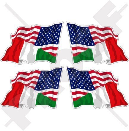 USA Vereinigte Staaten von Amerika und ITALIEN, Amerikanisch und Italienisch Wehende Flagge, Fahne 50mm Auto & Motorrad Aufkleber, x4 Vinyl Stickers (Links - Rechts) von StickersWorld