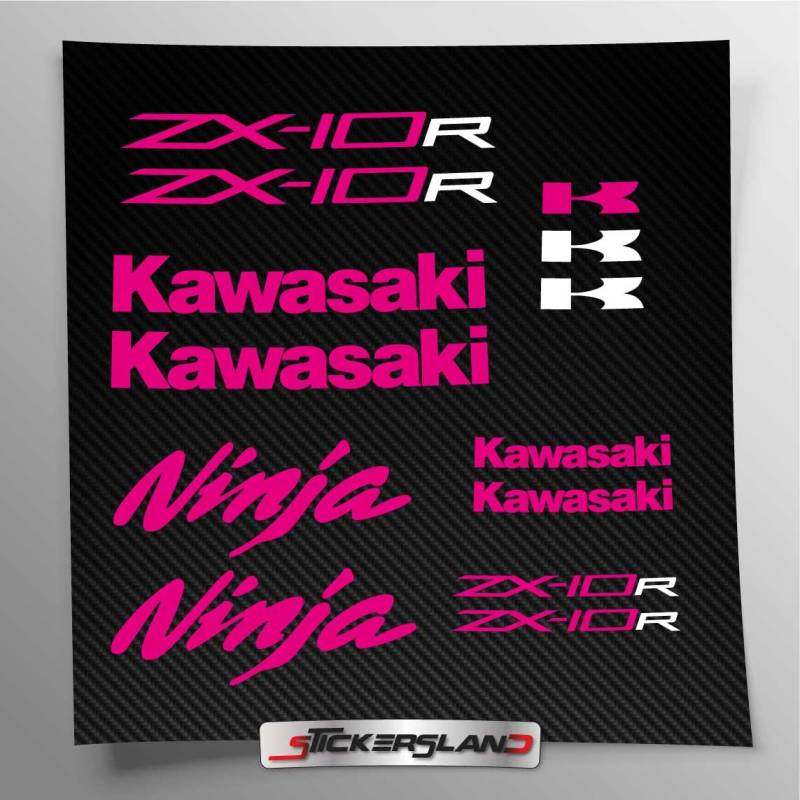 Aufkleber-Set kompatibel mit Tank und Motorradhelm ZX10R, Unterseite aus transparentem Vinyl, einfache Anbringung, UV-Druck, Schriftzug Logos, Stickersland® (Fuchsia – Pink) von Stickersland