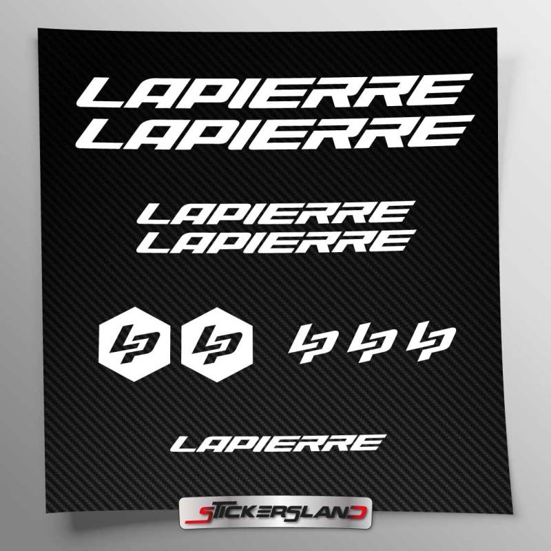 Stickersland® Aufkleber-Set kompatibel mit Rahmen MTB Mountainbike und Helm | Decals Aufkleber für Fahrrad Schriftzug Logos | Stickersland® - Lapier (weiß glänzend) von Stickersland