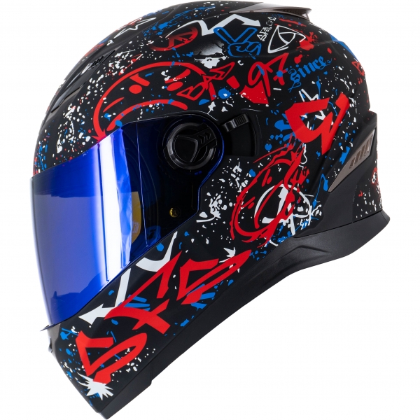 Motorradhelm Sting Graffiti Rot Sonnenblende + Verspiegeltes Visier von Sting Helme