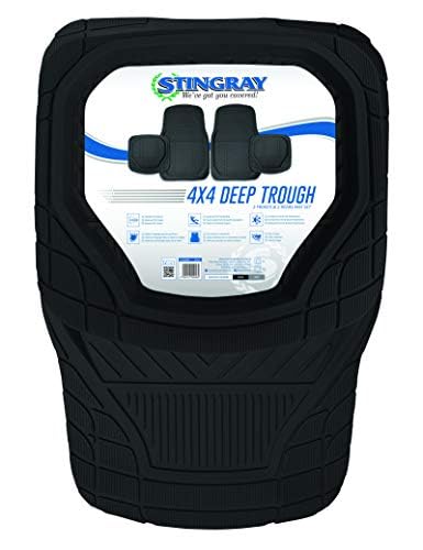 StingRay Tiefe Trog Auto Bodenmatten, Universal Bodenmatte, Rutschfeste Unterseite, Allwetter-Fußmatten, Heavy Duty Gummimaterial, Auto SUV und LKW Allwetter-Bodenschutz (schwarz) von StingRay