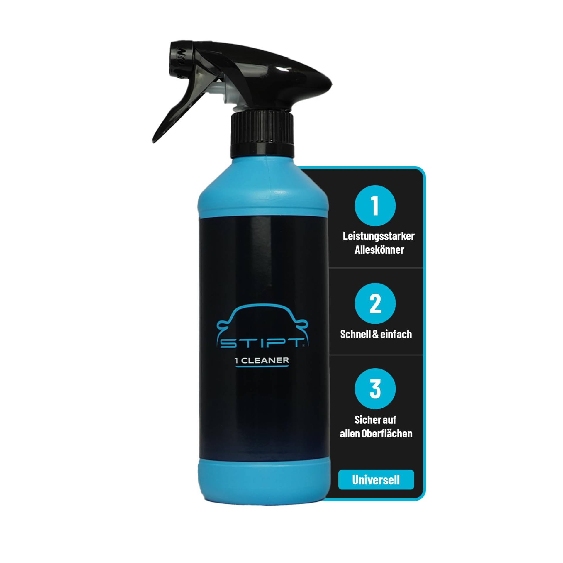 Stipt 1 Cleaner Auto Reiniger Set | 500ml Reinigungskonzentrat für Auto Innenraum & Außen | Ideal für Cockpitpflege, Lederpflege, Polsterreinigung, Dachhimmel | Mit Sprühkopf | Auto Innenreinigung von Stipt