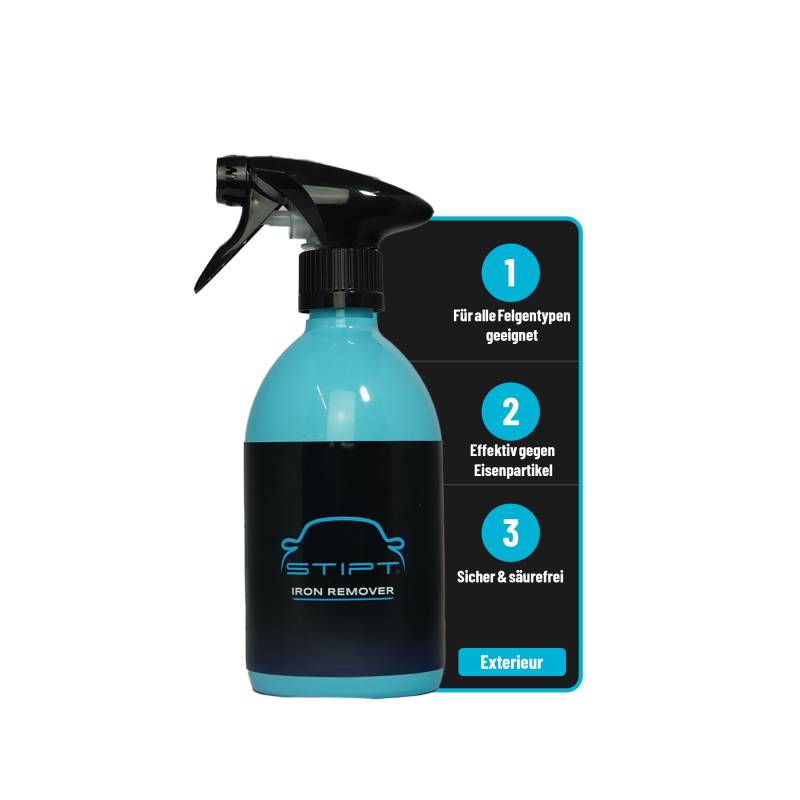 Stipt Iron Remover - Säurefreier Felgenreiniger für Alufelgen & Lack - 500ml Kraftvoller Flugrostentferner, Rostlöser & Rostentferner für Auto - Geeignet für alle Felgen - Inkl. Sprühkopf von Stipt