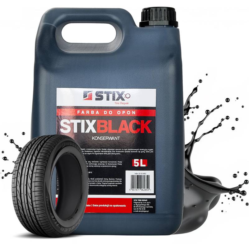 Stix Black Reifenfarbe 5L - Autoreifenlack für Reifenpflege, langanhaltende Schwarztöne, schützt Gummi, beugt Alterung vor, ideal für alle Fahrzeugreifen von Stix