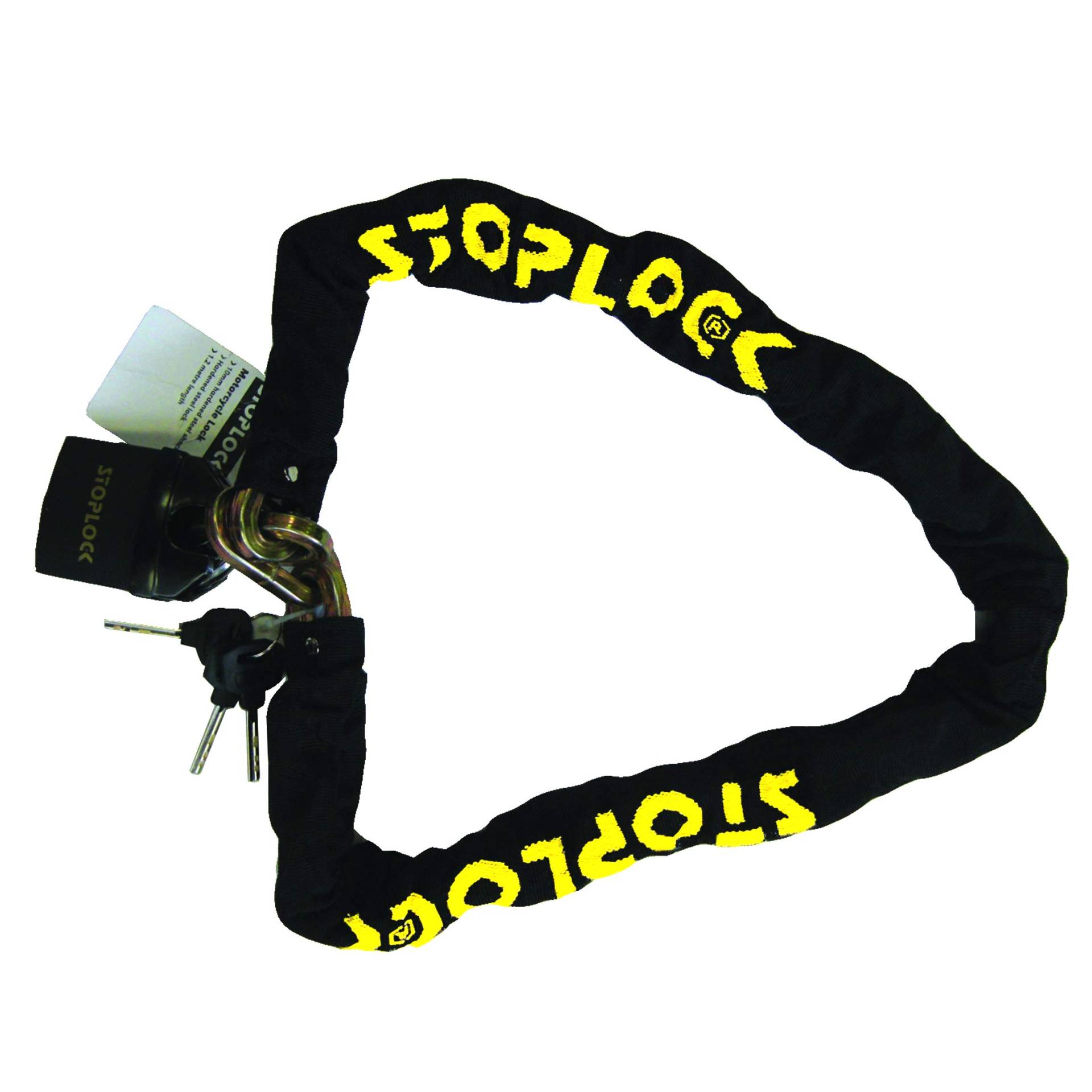 Stoplock Motorradschloss, Diebstahlsicherung, robust, universell, Hochsicherheitsschutz, 10 mm Kette, Schlüssel, leicht am Rad anzubringen, 1,2 m, gehärteter Stahl von Stoplock