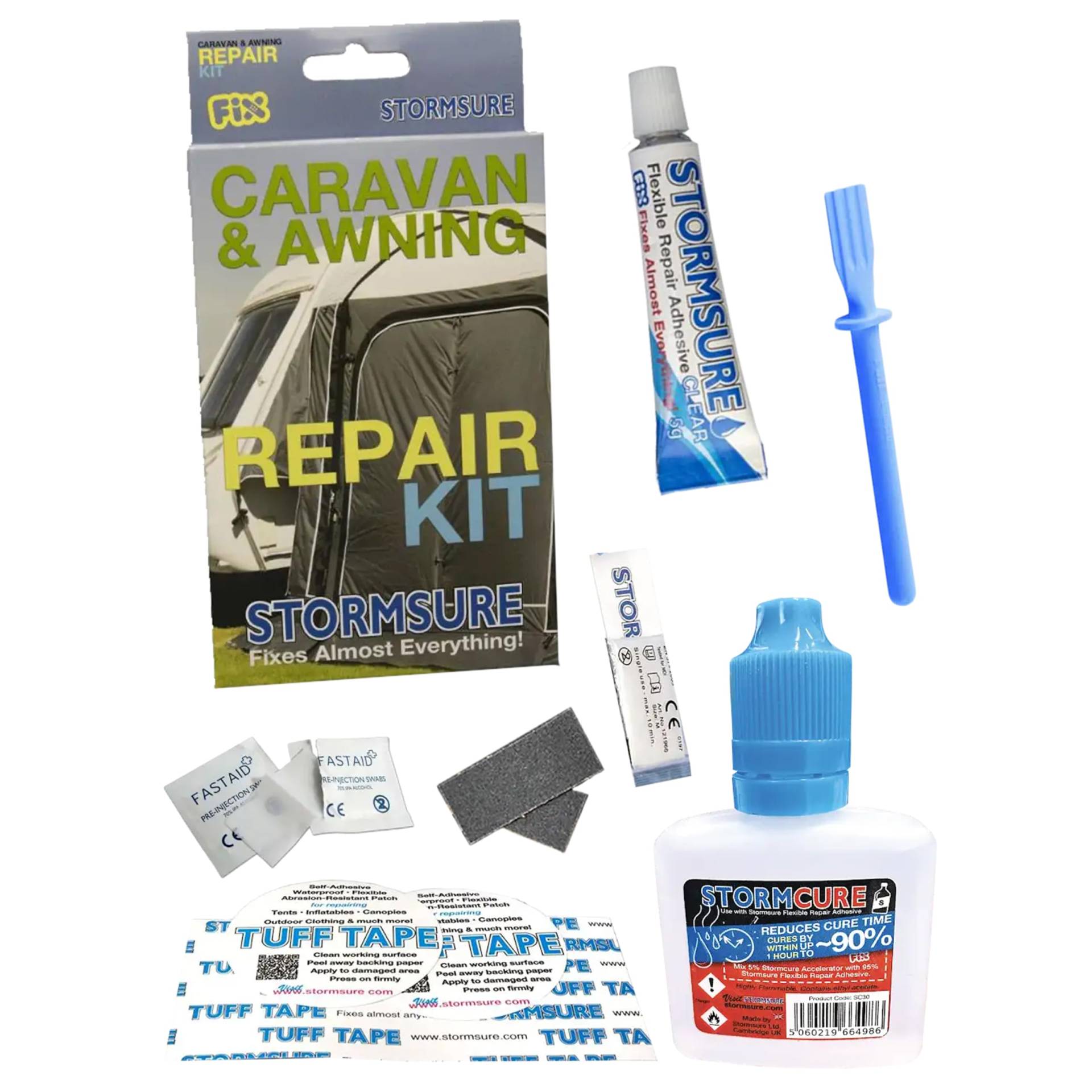 Stormsure Rapid Repair - Caravan- und Markisen-Reparaturset + 30ml Stormcure - Wasserdichte, Langlebige Reparaturen: 10x Schnelleres Trocknen von Stormsure