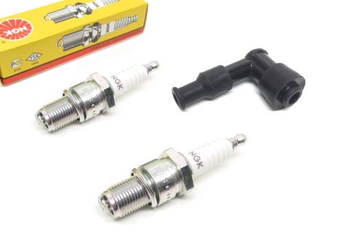 2x NGK Zündkerze BR7ES + 90° Zündkerzenstecker passend für CPI Hussar, Sachs Speedforce, Kreidler, Keeway Easy RY6 F-Act uvm. Roller/Scooter – Wasserdicht und entstört von Streetparts 24