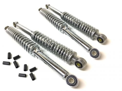 4x Chrom Stoßdämpfer Tieferlegung Set passend für Simson Schwalbe KR51, 26cm und 28cm – Hydraulisch gefedert, 5-fach verstellbar, inkl. Reduzierhülsen passend für Moped Tuning von Streetparts24