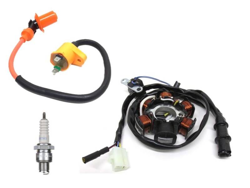 Lichtmaschine, Zündspule, Zündkerze Set passend für Peugeot Speedfight 1 2 AC LC, Buxy, TKR 50 – Erstausrüsterqualität, Elektrikpaket passend für 50ccm Modelle von Streetparts24