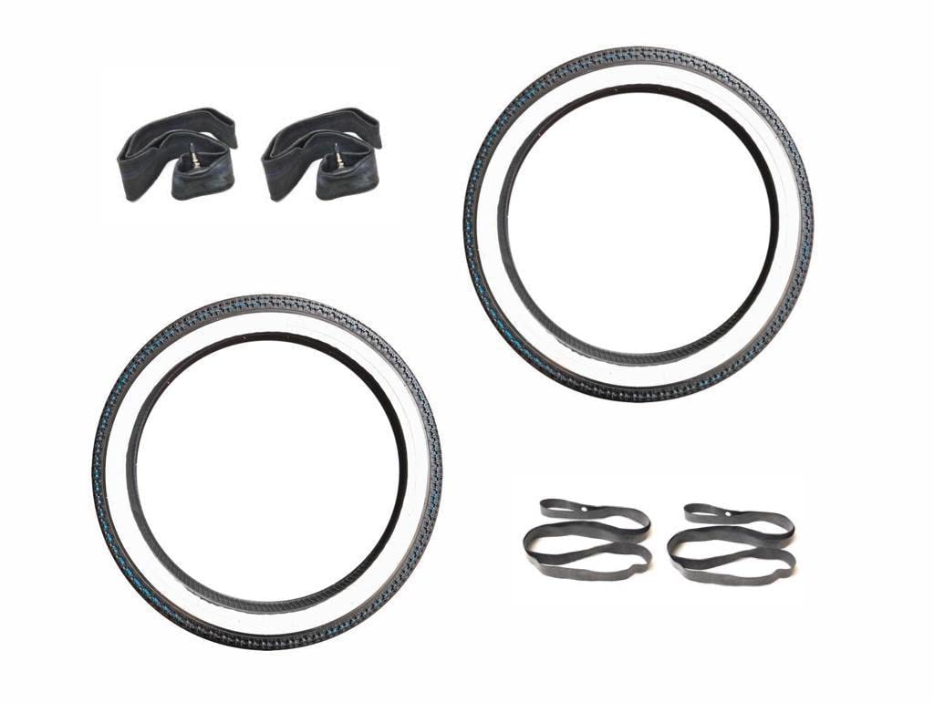 Streetparts24 Weißwandreifen Reifen Schlauch Felgenband Set 2 1/4 x 17 (2.25-17) für Hercules Prima M, Puch Maxi S N, Kreidler Flory MF MP, Zündapp ZR ZA ZL ZS ZD Mofa Moped Mokick von Streetparts24