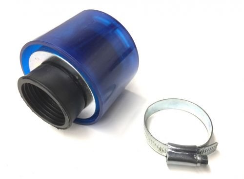 Tuning Sport Luftfilter Blau Rund passend für Roller/Scooter – Hochwertiger Luftfilter mit verstellbarer Schelle, transparent/blau, für Vergaser 38mm Anschluss von Streetparts24