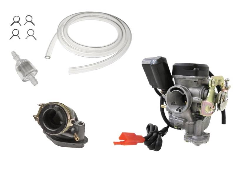 Vergaser + Ansaugstutzen + Benzinschlauch Set für Rex RS 400 450 460 500, Kymco Agility, Sachs 49er, Baotian – 50ccm GY6 4-Takt Roller von Streetparts24