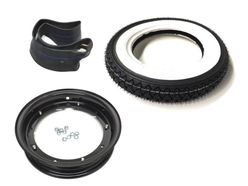 Weisswand Reifen Felge Schlauch Komplettrad 10 Zoll Schwarz 3.00-10 für Vespa V 50 N S Special, Primavera 125 ET3 50 SS 90, PK 50 80 125 PX XL XL2 wie 3x10, 3,00x10 von Streetparts24