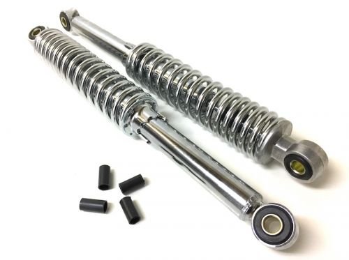 Universal Stoßdämpfer Set 310mm Chrom, 5-fach verstellbar, inkl. 8mm Reduzierhülsen, passend für Yamaha DT RD 50 M von Streetparts24