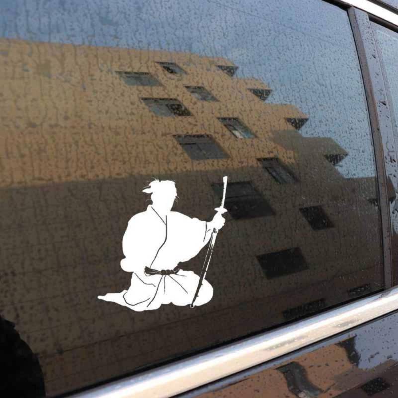 Stukk Stickers Sitting Samurai On Knee with Sword Fun Window Bumper Vinyl Sticker 12.7CMx13.3CM - White von Handmade By Stukk