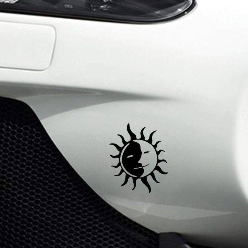 Yin Yang Sun & Moon Face Design Fun Window Bumper Vinyl Sticker 11.6CM x 14.9CM - Black von Handmade By Stukk