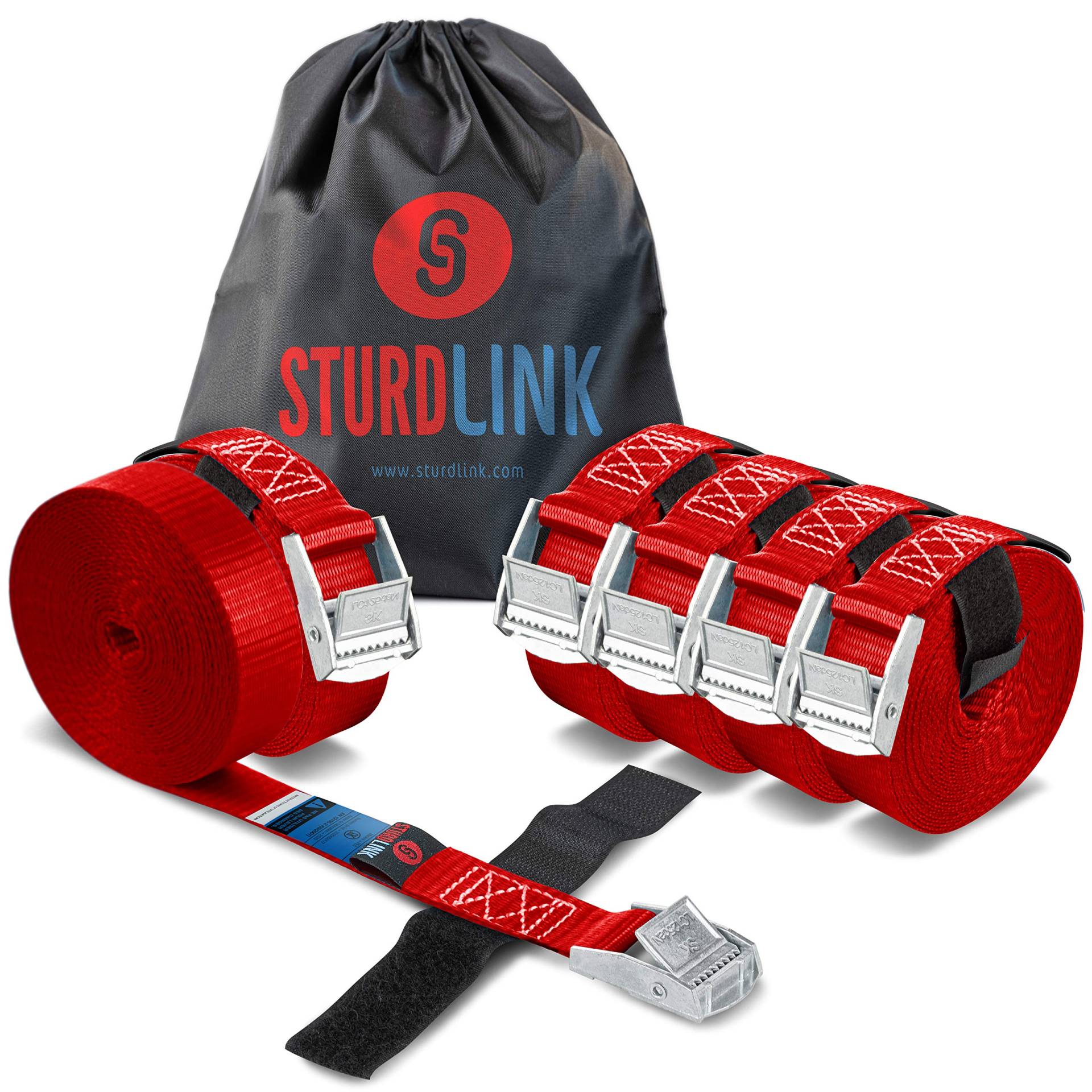 Sturdlink 6er Set Kleine Spanngurte 25mm 250kg mit Klemmschloss + Klettband 3m Befestigung für Fahrradträger, Gepäckträger, Anhänger, Dachbox, Auto, Camping, Motorrad, Gurte zum Befestigen von Sturdlink