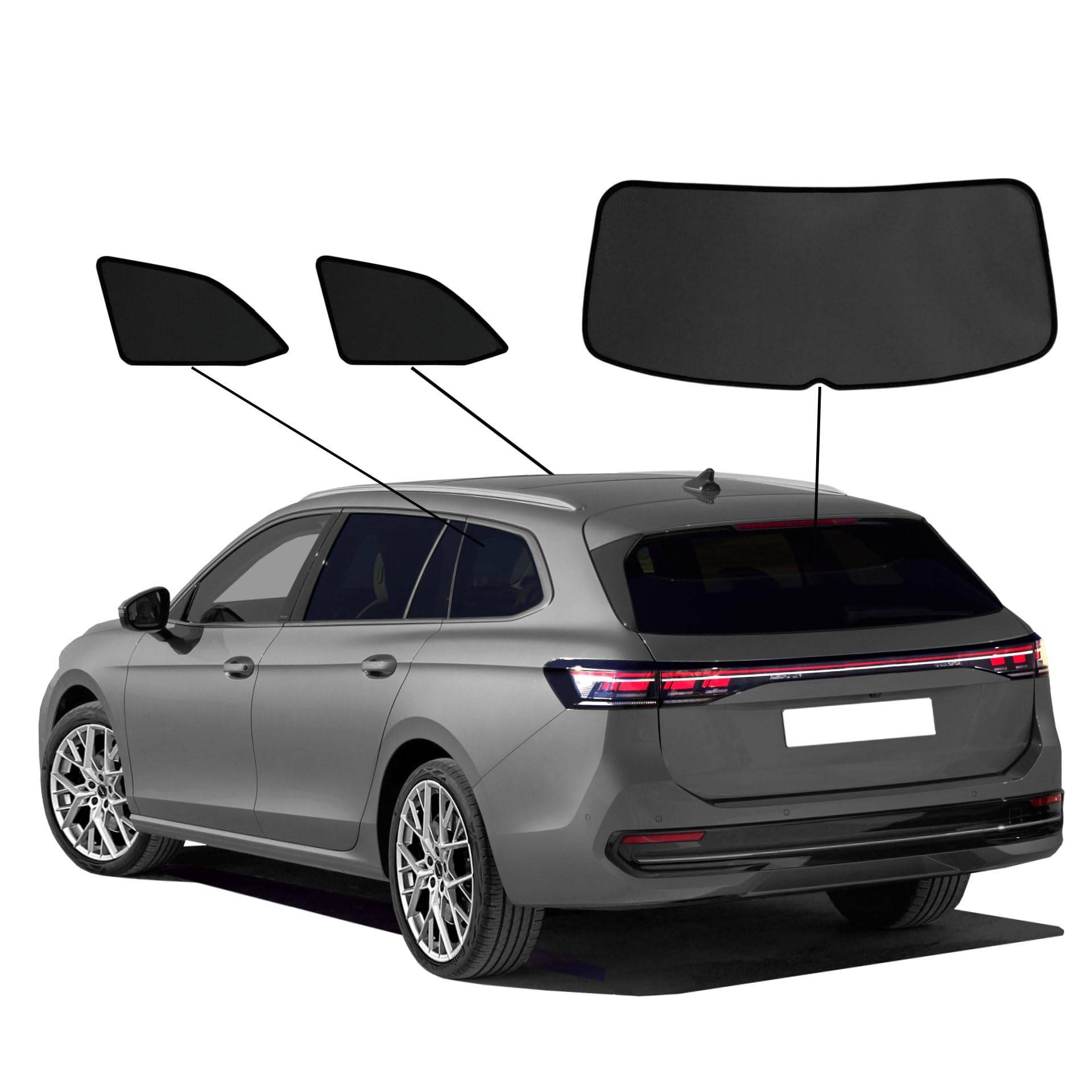 Premium SunClip Sicht- & Sonnenschutz kompatibel mit VW Passat B9 2024- Heckfenster & Seitenfenster-Set 3-teilig INKL Tasche von SunClip