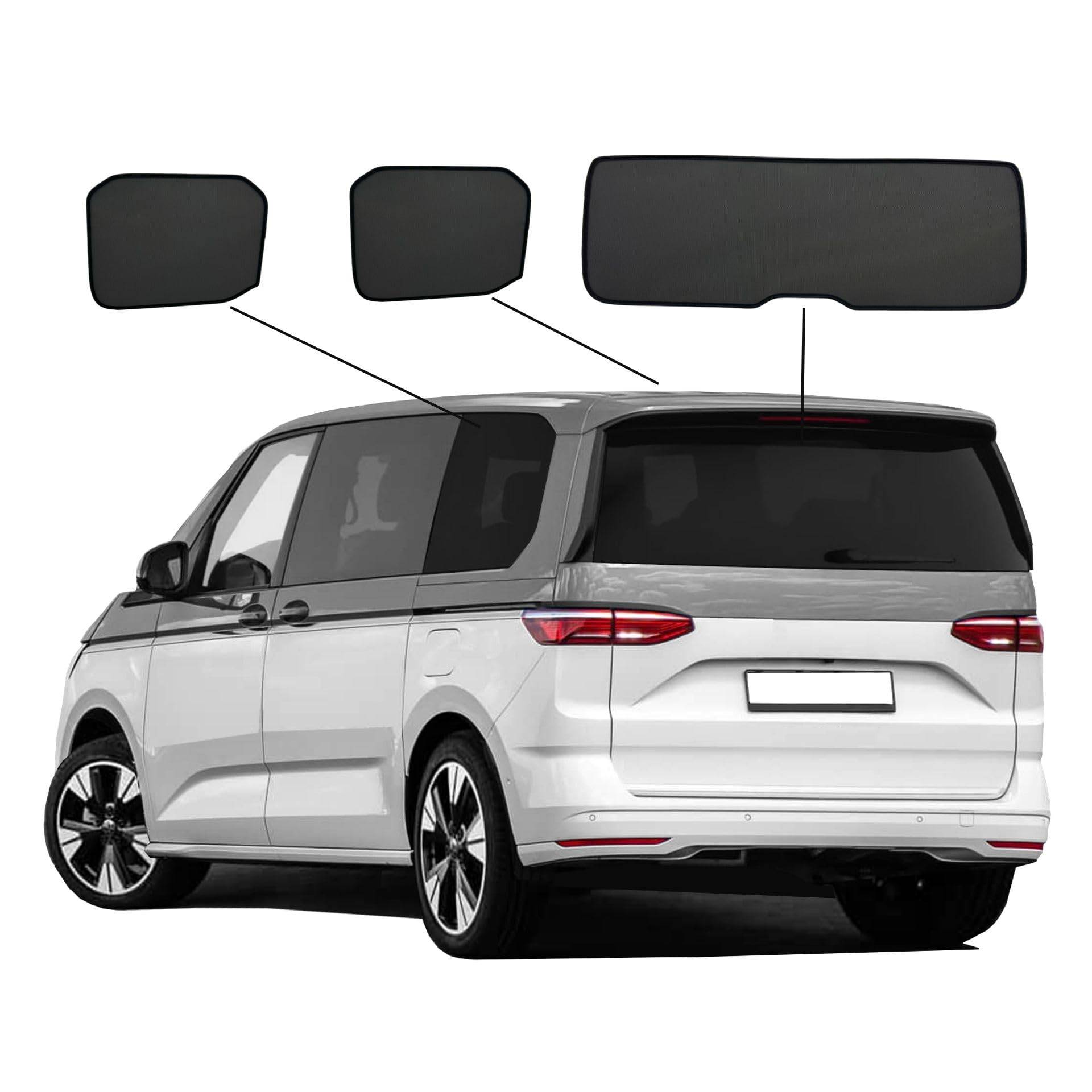 Premium SunClip Sonniboy Sonnenschutz kompatibel mit VW T7 2021- Heckfenster & Seitenfenster-Set 3-teilig INKL Tasche von SunClip