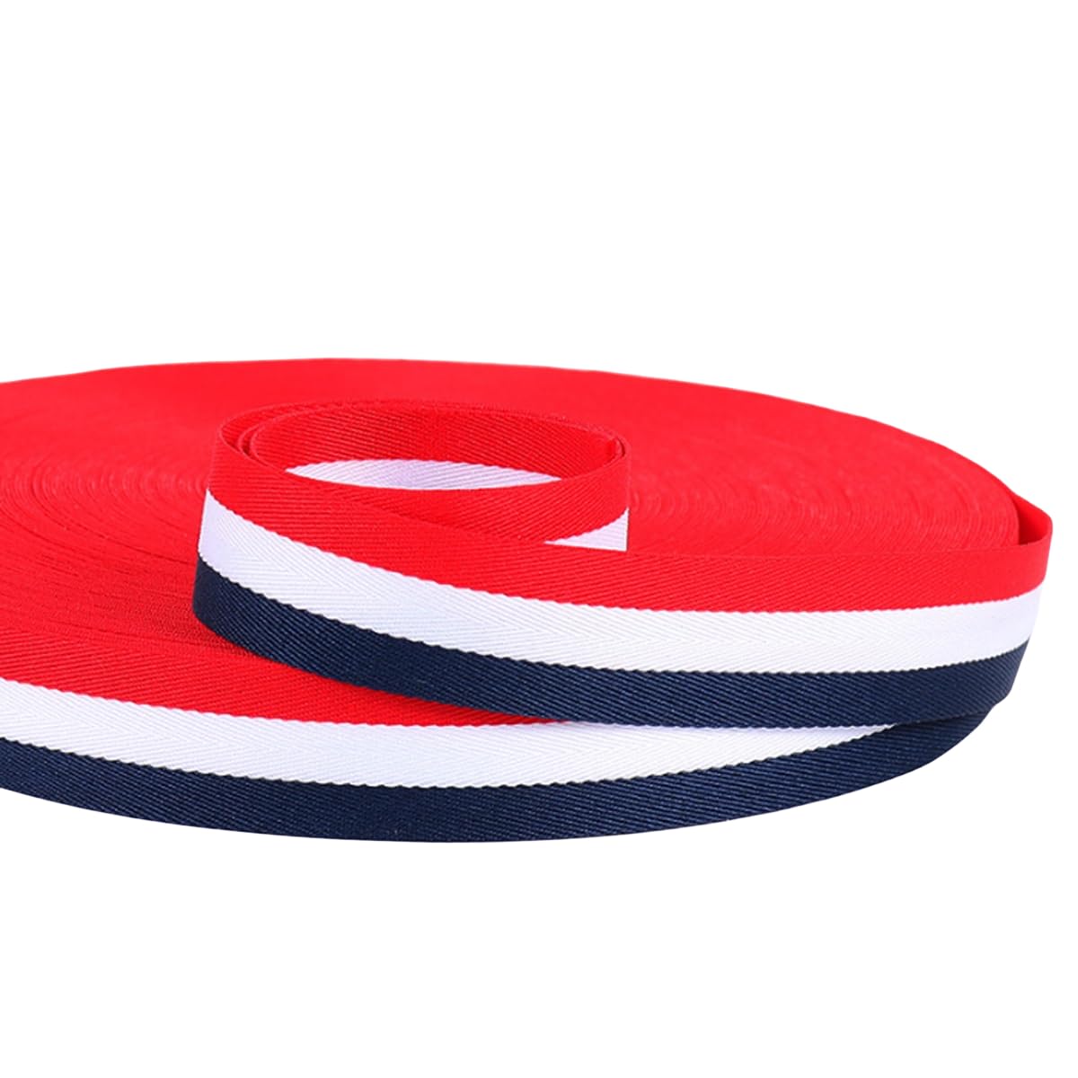 Cloaacsois 5M/8M Länge 3cm Breit Polyester Nähen Gurtband, Fischseidenfaden Leinwandbindung Streifen Gurtband (Rot Weiß Dunkelblau Streifen, 8MX3CM) von Suncoolla