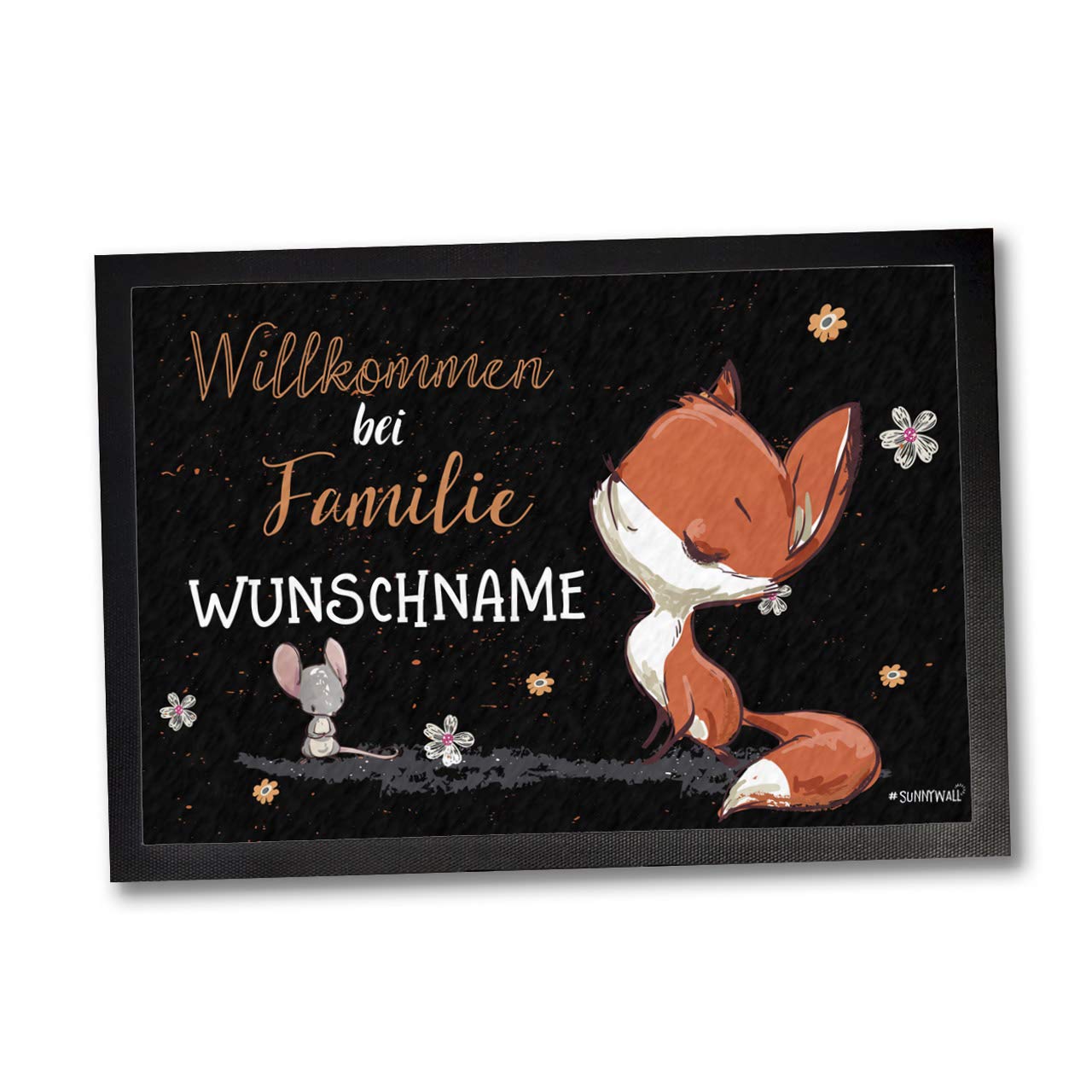 Sunnywall Fußmatte - personalisiert 60 x 40 cm - Fuchs Maus sitzend Willkommen von Sunnywall