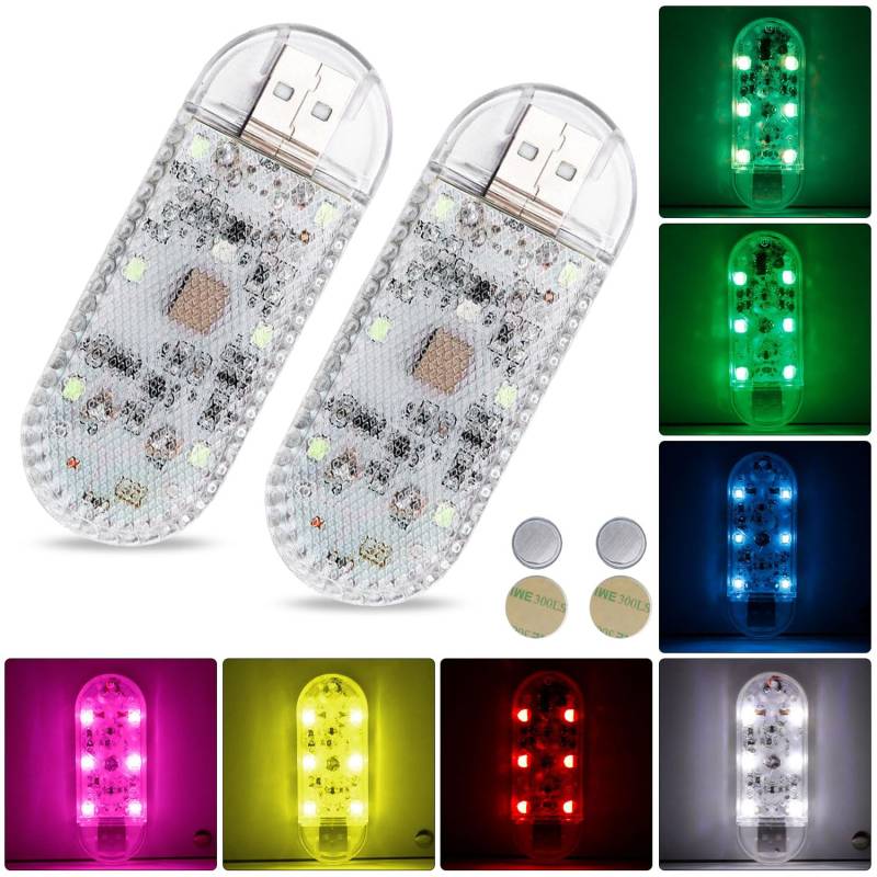 Auto LED Innenbeleuchtung,2 Stück RGB Auto Innenraumbeleuchtung,Mehrfarbige LED Atmosphäre Licht,LED Touch Licht,Mehrfarbige Ambientebeleuchtung,Wiederaufladbaren USB Auto LED Neon-USB-Anschlussen von Sunshine smile