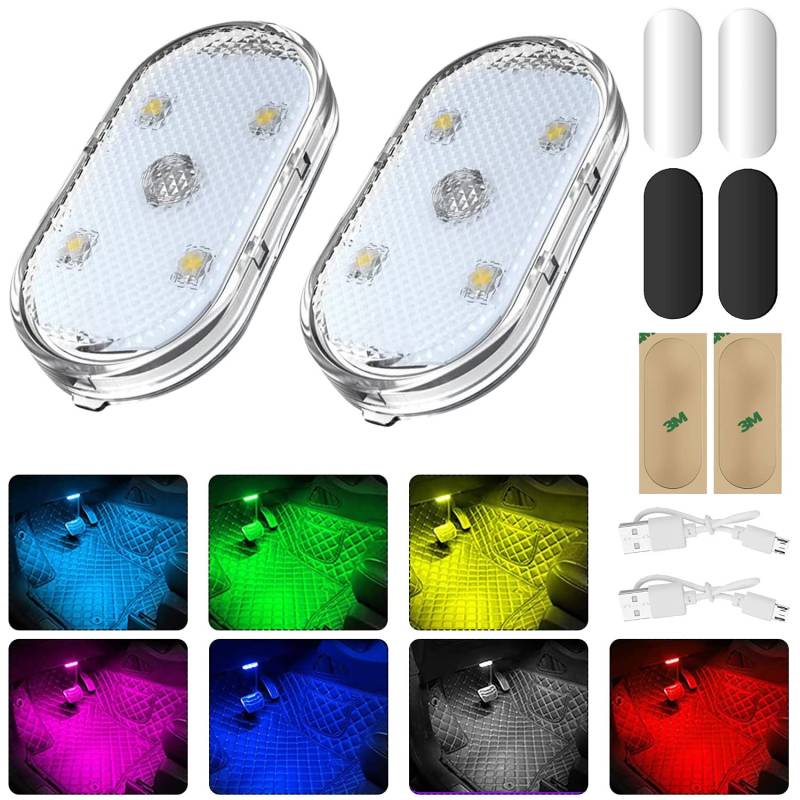 Sunshine smile Auto LED Innenbeleuchtung,2 Stück RGB Auto Innenraumbeleuchtung,Mehrfarbige LED Atmosphäre Licht,LED Touch Licht,Mehrfarbige Ambientebeleuchtung,Wiederaufladbaren USB Auto LED Neon von Sunshine smile