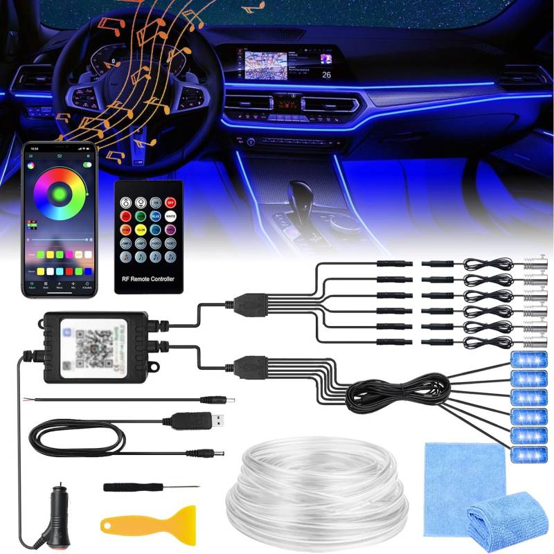 Auto LED Innenbeleuchtung,6M/ 6 in 1 RGB Auto Innenraumbeleuchtung,12V Led Atmosphäre Licht Auto,App+Fernbedienung Control steuerbare Innenbeleuchtung Laser,Mehrfarbige Ambientebeleuchtung von Sunshine smile