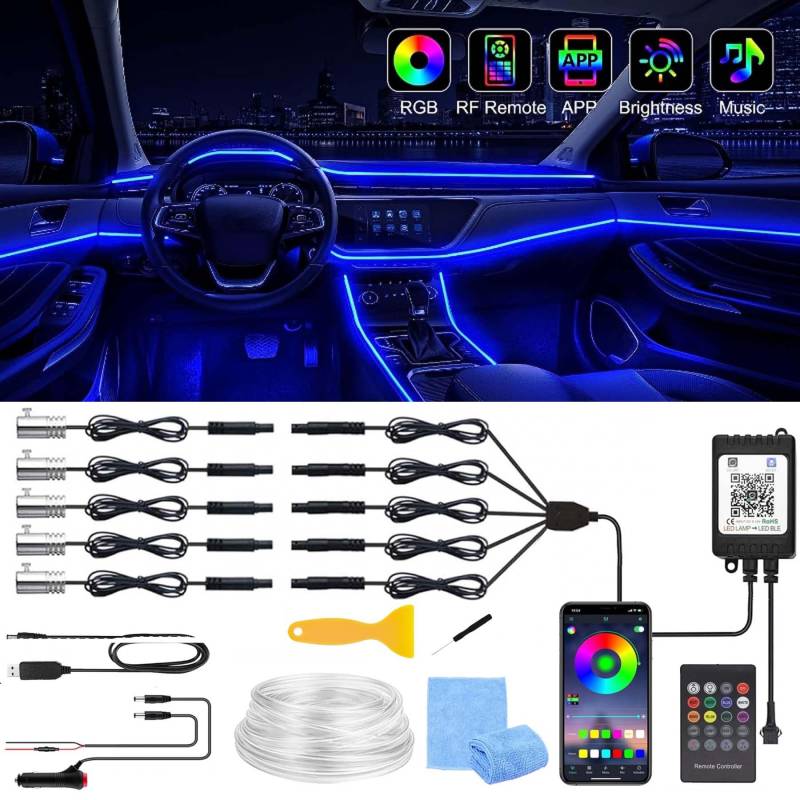 Auto LED Innenbeleuchtung,6M/5 in 1 RGB Auto,12V Led Atmosphäre Licht Auto,App+Fernbedienung Control steuerbare Innenbeleuchtung Laser,Mehrfarbige Ambientebeleuchtung von Sunshine smile