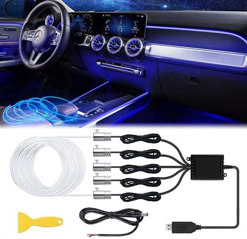 Auto Led Innenbeleuchtung,6M/5 in 1 RGB Auto Innenraumbeleuchtung,12V Led Atmosphäre Licht Auto,App steuerbare Innenbeleuchtung Laser,Mehrfarbige Ambientebeleuchtung,Auto LED Streifen,USB Neon (Farbe) von Sunshine smile