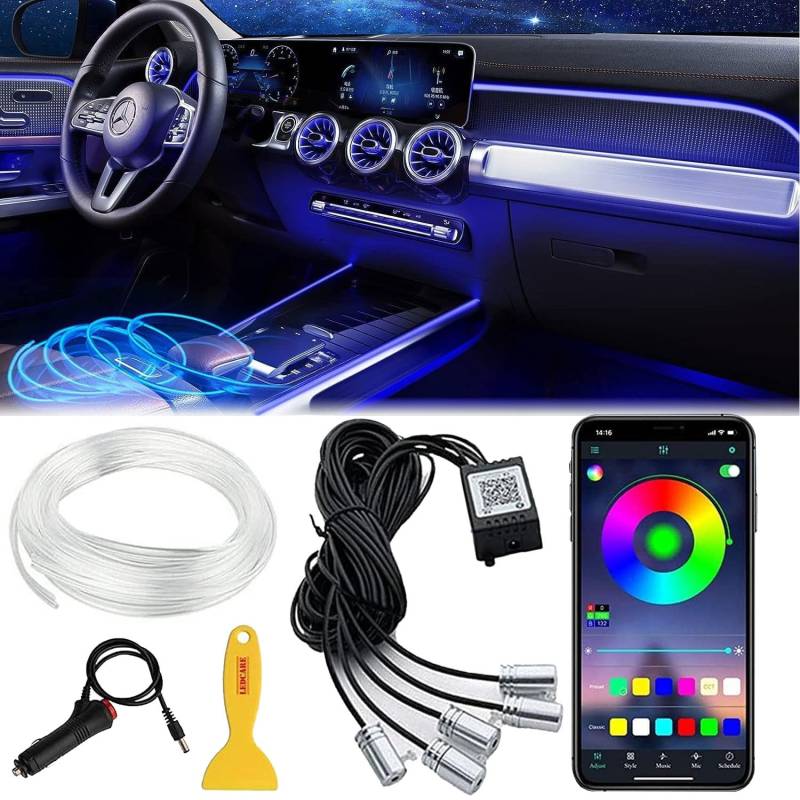 Auto Led Innenbeleuchtung,6M/5 in 1 RGB Auto Innenraumbeleuchtung,12V Led Atmosphäre Licht Auto,App steuerbare Innenbeleuchtung Laser,Mehrfarbige Ambientebeleuchtung,Mit Zigarettenanzünder (Farbe) von Sunshine smile