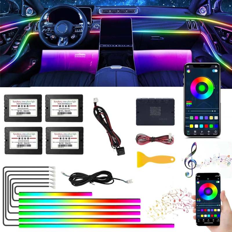 LED Innenbeleuchtung Auto,6 in 1 Auto Innenraumbeleuchtung,LED Auto Faseroptikstreifen,LED Auto Ambient Lighting,APP Neonbeleuchtung Autos,RGB Innenbeleuchtung Auto mit Musiksynchronisationsrhythmus von Sunshine smile