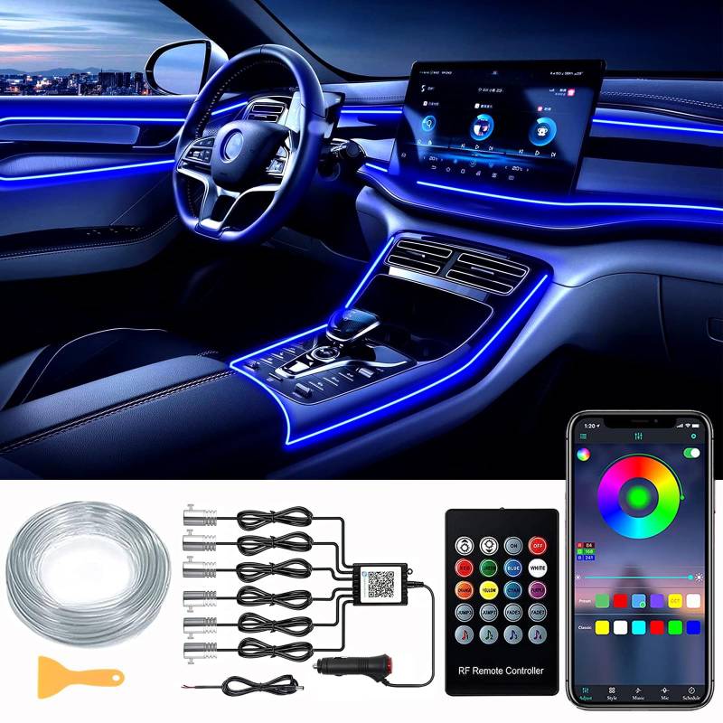 LED Innenbeleuchtung Auto,6 in 1 RGB Auto Innenraumbeleuchtung,12V Led Atmosphäre Licht Auto,App Steuerbare Innenbeleuchtung,Mehrfarbige Ambientebeleuchtung,Auto LED Streifen,Neon von Sunshine smile