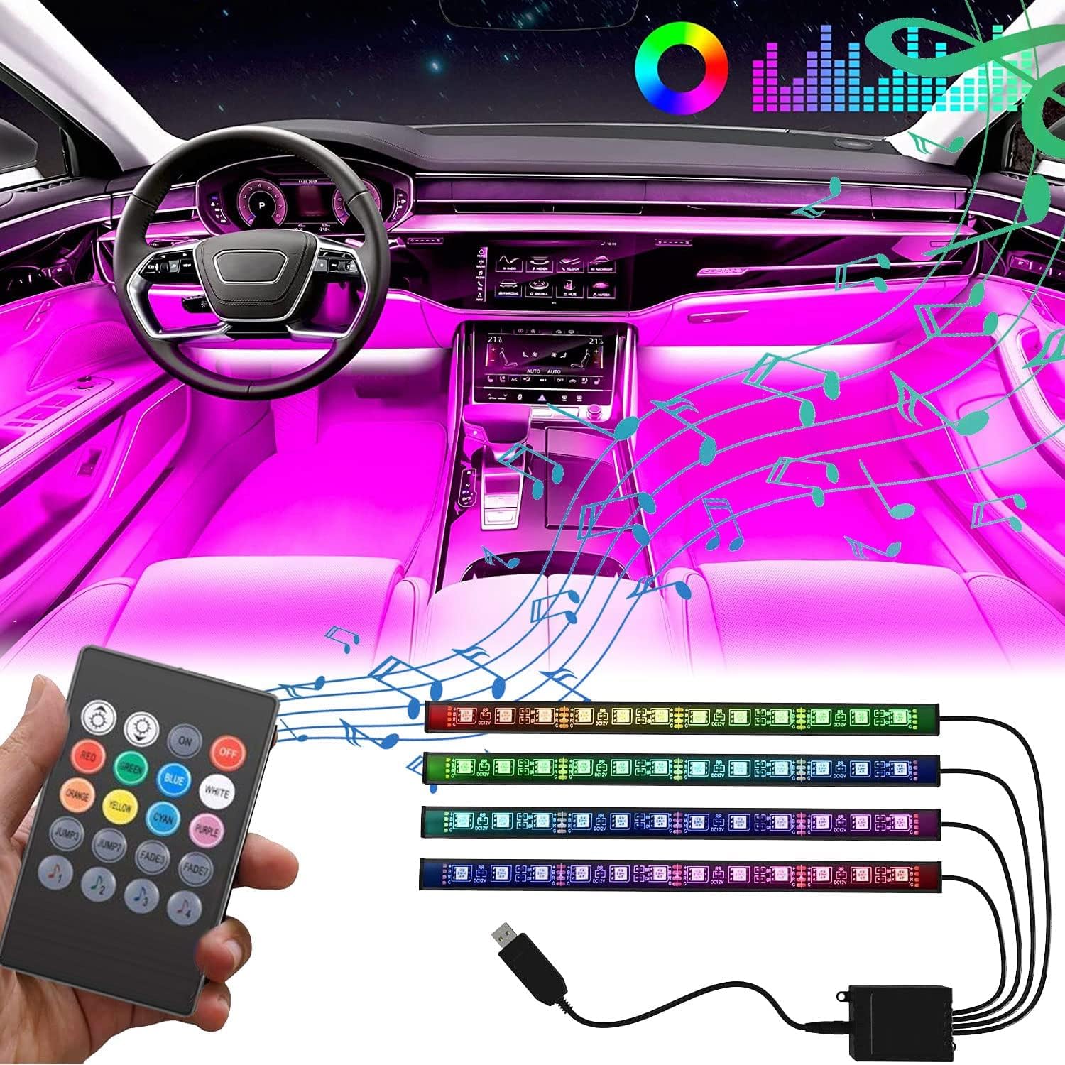 LED Innenbeleuchtung Auto,Mehrfarbige Led Atmosphäre Licht,RGB Auto Innenraumbeleuchtung,Led Atmosphäre Licht Auto,Mehrfarbige Ambientebeleuchtung,Auto LED Streifen,Neon von Sunshine smile