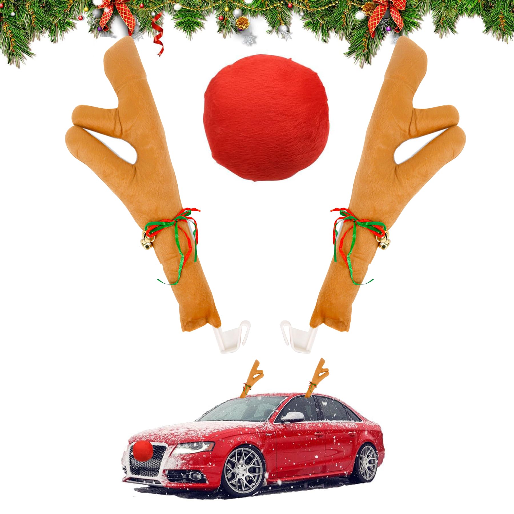 Rentier Auto Set,Auto Deko Weihnachten,Auto Rentier Kostüm,Auto Weihnachtendeko mit Geweih,Weihnachtsschmuck Auto,Auto Rentiergeweih Rudolf für Auto,Fahrzeug Weihnachtsdekoration,Weihnachtsdeko Auto von Sunshine smile