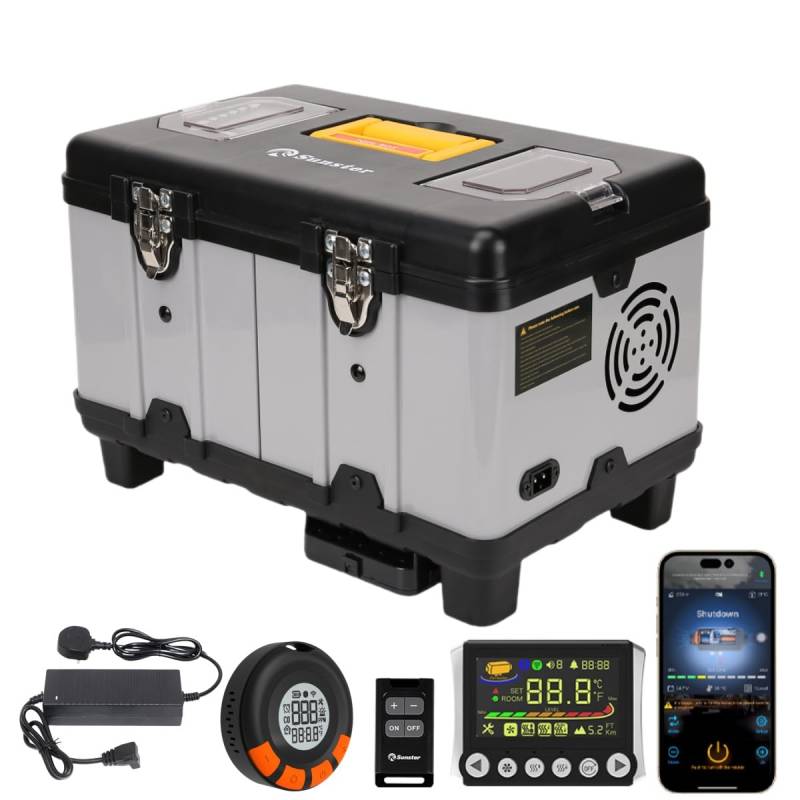 Sunster 8kW Tragbare Diesel Luftheizung, 110-240V AC & 12/24V DC TB10PRO Diesel Standheizung mit Bluetooth APP & Adapter,Plateau-Modus Diesel Heizung für Auto, LKW, Camping von Sunster