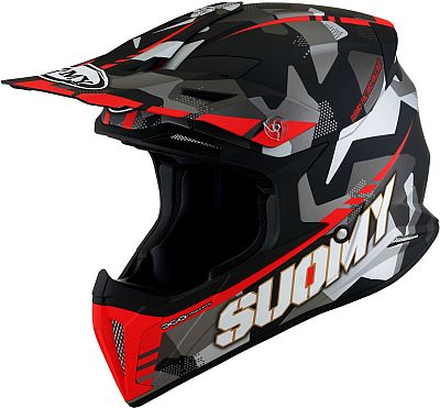 Suomy X-Wing Camouflager, Motocrosshelm - Matt Schwarz/Grau/Rot - L von Suomy