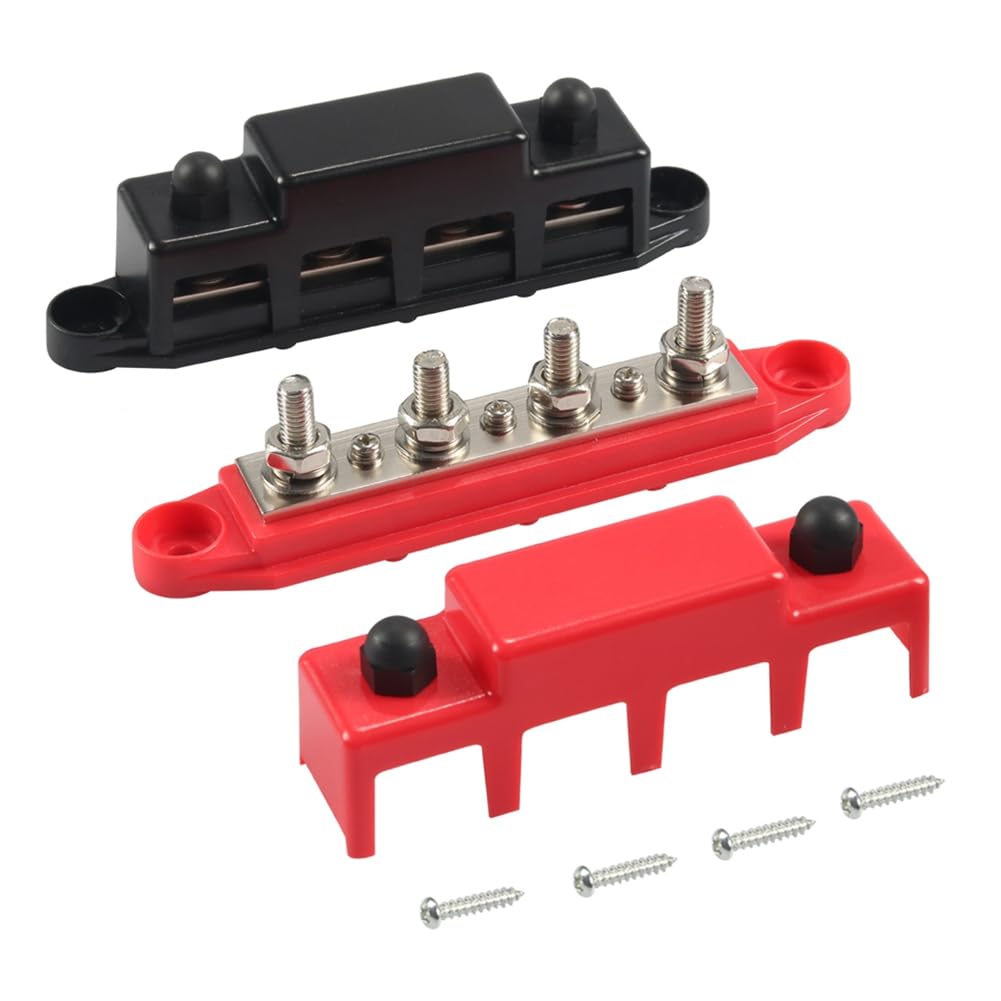 Suoumwa 12-V-Sammelschiene, 4-Polig, 300 A, Stromverteilerblock, 5/16-Batterieklemmenblockbolzen mit Abdeckung und Kabelschuhen von Suoumwa