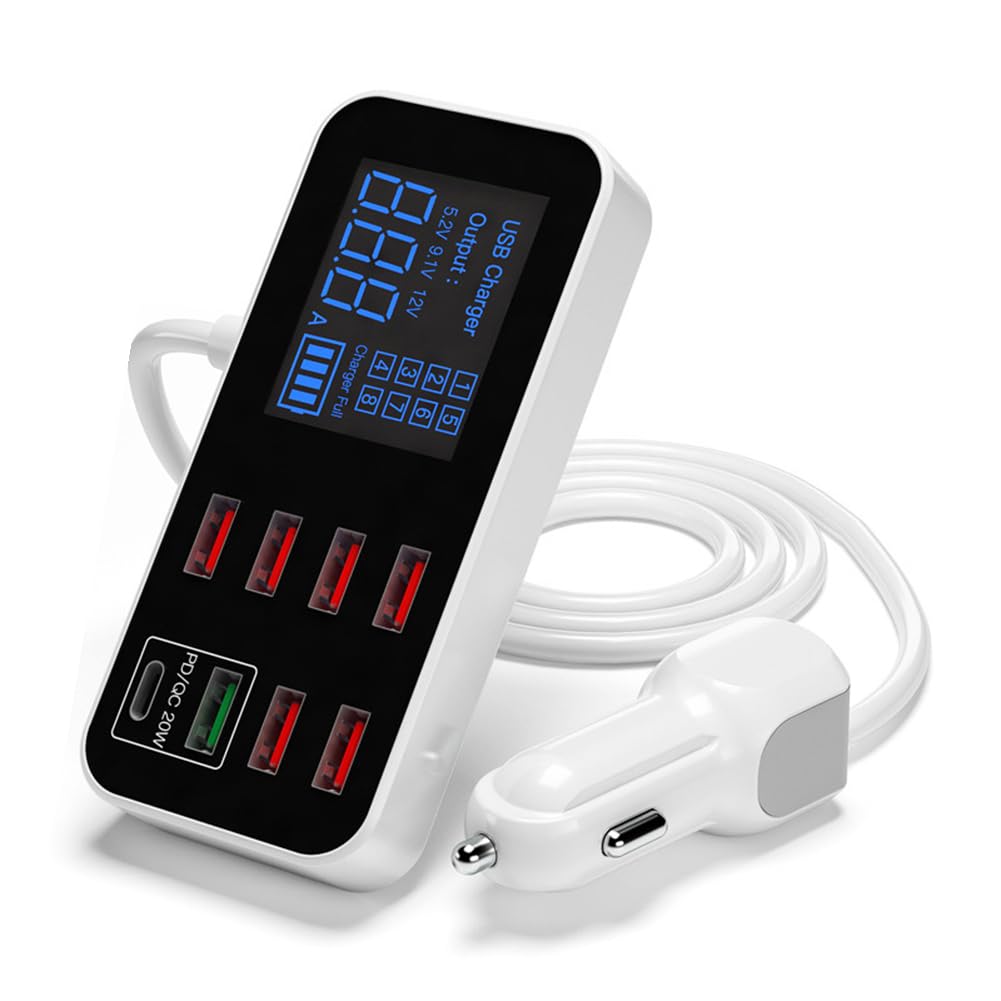 Suoumwa 40 W 8 Ports USB-Autoladegerät QC3.0 PD Typ C Schnellladegerät für Telefone mit LED-Anzeige Multi-USB-Ladegerät von Suoumwa