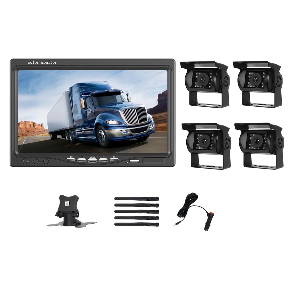 Suoumwa 7-Monitor, 1080P HD, DVR-Aufnahme, Rückfahrkamera für, Bus, Wohnmobil, Anhänger, Bagger, Rückfahrbild, 12-V-36-V-Display von Suoumwa