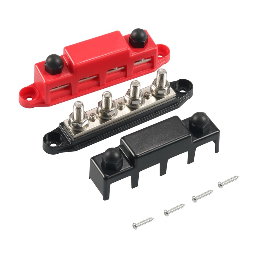 Suoumwa Sammelschiene, 12 V, 300 A, Stromverteilerblock, 4 X 3/8 Bolzen, 12 V, Sammelschienen-Klemmenblock für Auto- und Schiffsbatterien mit Abdeckung von Suoumwa