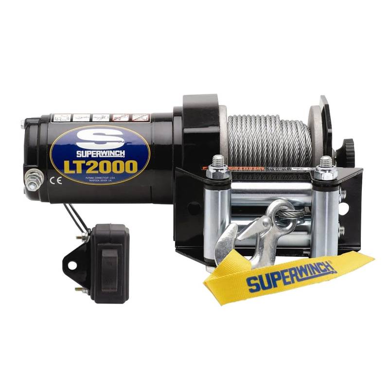 Superwinch 1120210 LT2000 ATV 12 VDC Seilwinde, 2.000 LB/907kg, Lenker Schalter, Roller Klüse, Pulley Block, d-Shackle von Superwinch